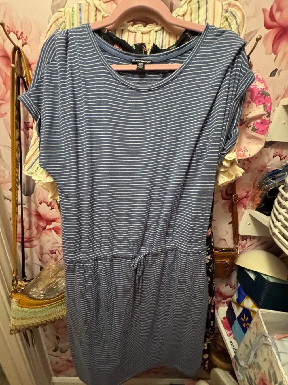 Hilary Radley Blue and White Striped Midi Dress